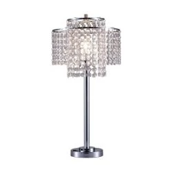 26" Antique Metal Table Lamp with Crystals and USB Port Silver - Ore International