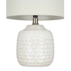 15.25" Textured Ceramic Accent Table Lamp with Linen Shade (Includes LED Light Bulb) White - Cresswell Lighting