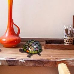 8" x 8" x 4" Tiffany Style Turtle Accent Lamp Green/Blue - Warehouse of Tiffany