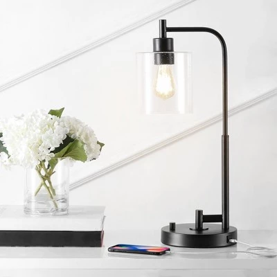 JONATHAN Y 23" Iron/Seeded Glass Axel Farmhouse Industrial Task Lamp (Includes LED Light Bulb) Black - JONATHAN Y 4 JONATHAN Y 23" Iron/Seeded Glass Axel Farmhouse Industrial Task Lamp (Includes LED Light Bulb) Black - JONATHAN Y - Image 2