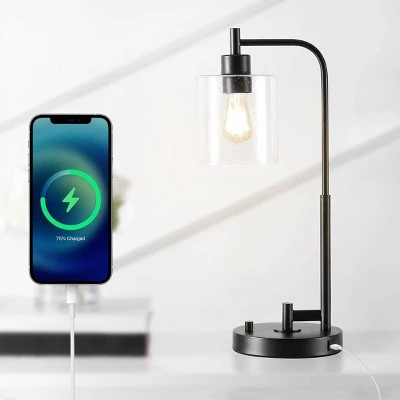 JONATHAN Y 23" Iron/Seeded Glass Axel Farmhouse Industrial Task Lamp (Includes LED Light Bulb) Black - JONATHAN Y 5 JONATHAN Y 23" Iron/Seeded Glass Axel Farmhouse Industrial Task Lamp (Includes LED Light Bulb) Black - JONATHAN Y - Image 3