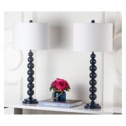 Jenna Stacked Ball Table Lamp Set - Safavieh Navy/white