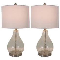 22.5" Set of 2 Crackled Teardrop Table Lamp Clear - Decor Therapy