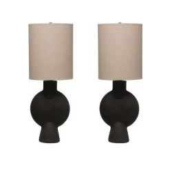 2pc Terracotta Linen Shade Table Lamp Black - 3R Studios