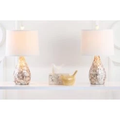 (Set of 2) 20.5" Lauralie Ivory Capiz Shell Lamp Ivory (Includes CFL Light Bulb) - Safavieh